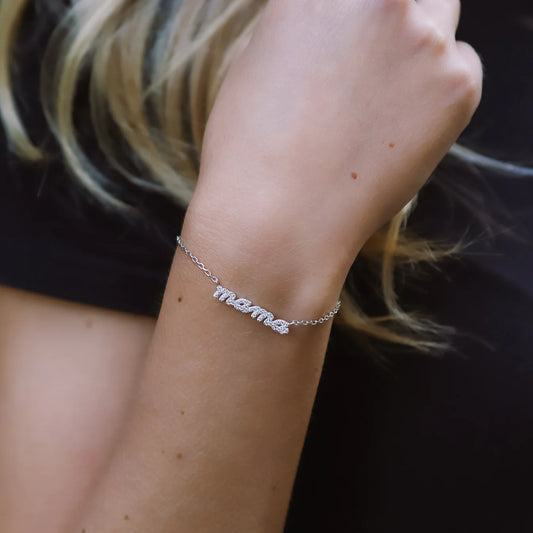 Silver NSCD Mama Script Bracelet (925, Platinum Vermeil)