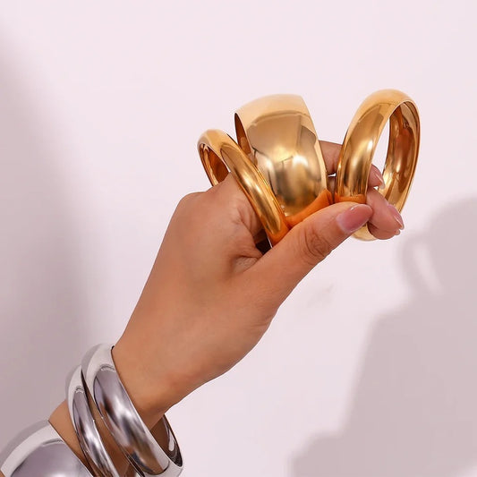Gold Cleopatra Dome Bangles ( Stainless Steel)