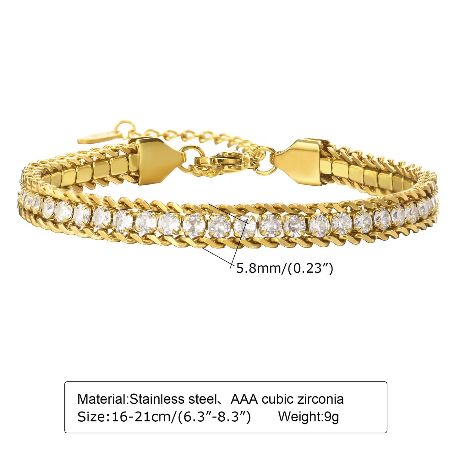 Gold Cuban Link Sparkle Edge Bracelet