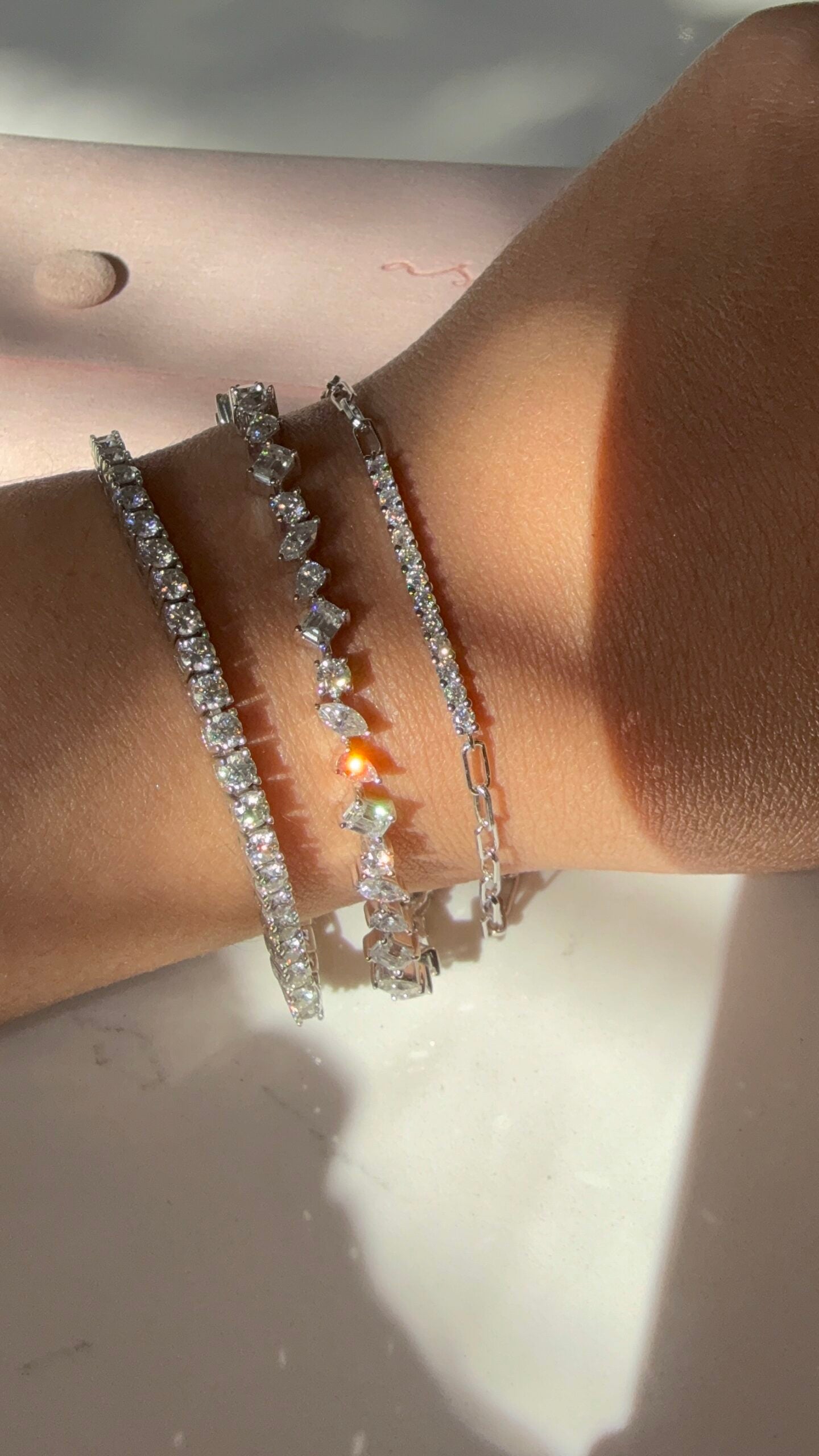 Silver Paperclip Tennis Bar Moissanite Bracelet (925, Vermeil)