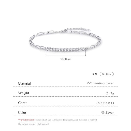 Silver Paperclip Tennis Bar Moissanite Bracelet (925, Vermeil)