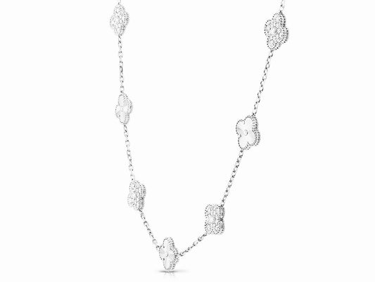 Full Silver Vintage Clover Pave Necklace (45cm, 925)