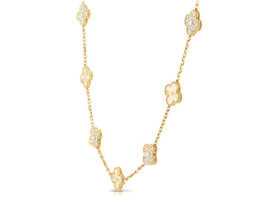 Gold Vintage Clover Pave Necklace (45cm, 925)
