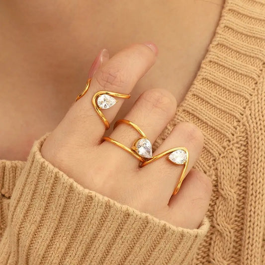 Gold Abstract Open End Pear Ring
