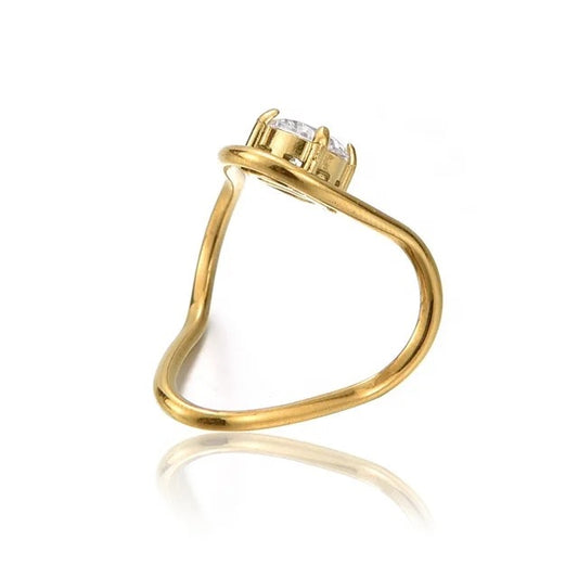 Gold Abstract V Soliraire Ring