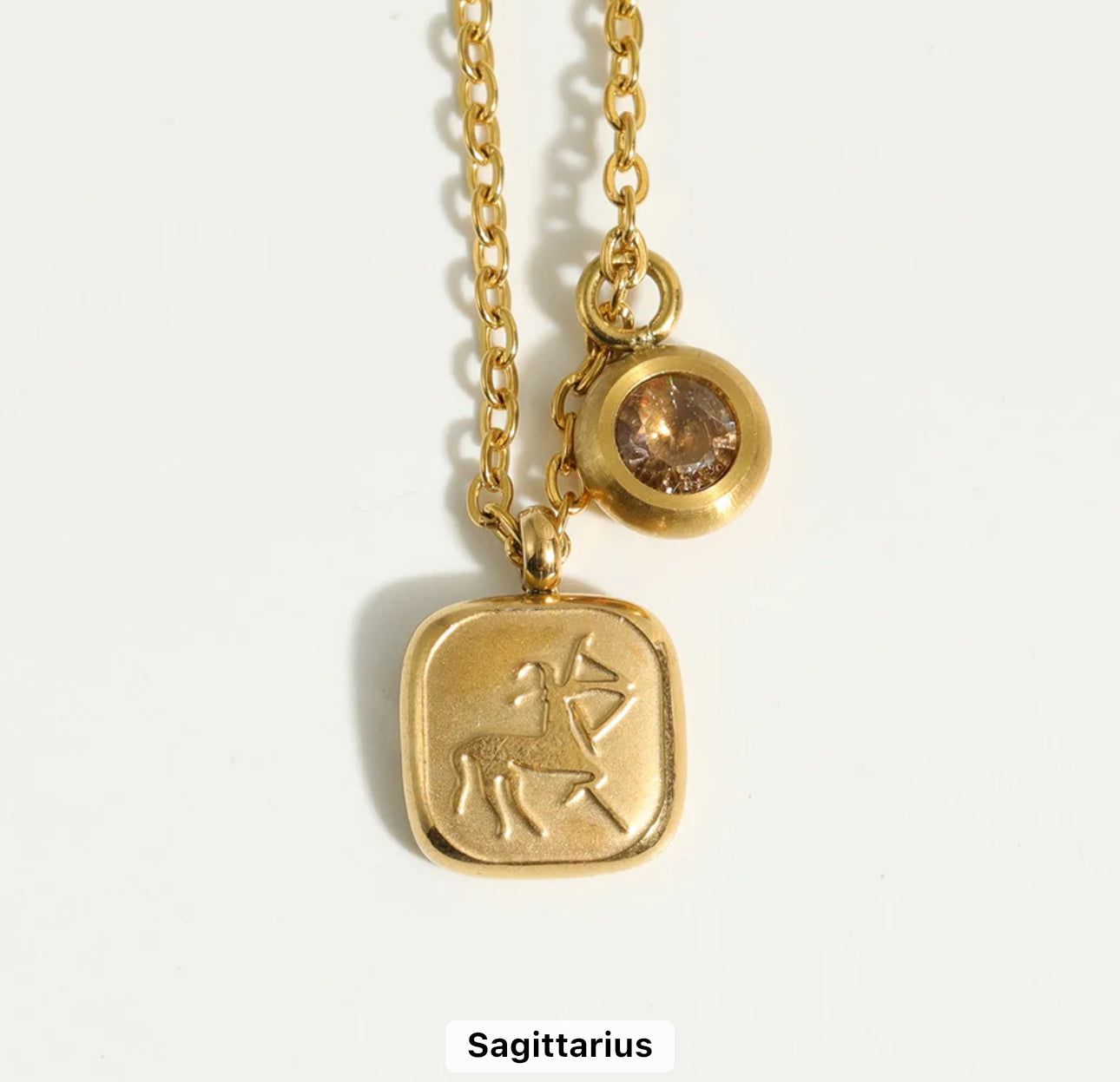 Embossed Cube Zodiac Birthstone Necklace