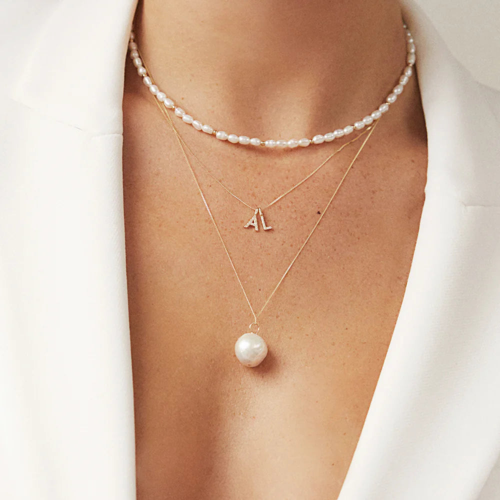 Gold Cutesy Initial Cubic Dangle Necklace (925)