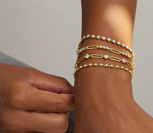 Gold Moissanite Paperclip Luxe Necklace 7TCW & Bracelet (925,Vermeil)