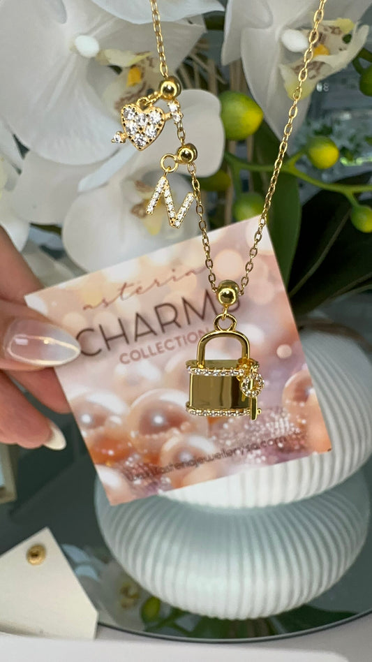 Valentines Locked In Love Charm Necklace/Bracelet/Anklet 925 Vermeil