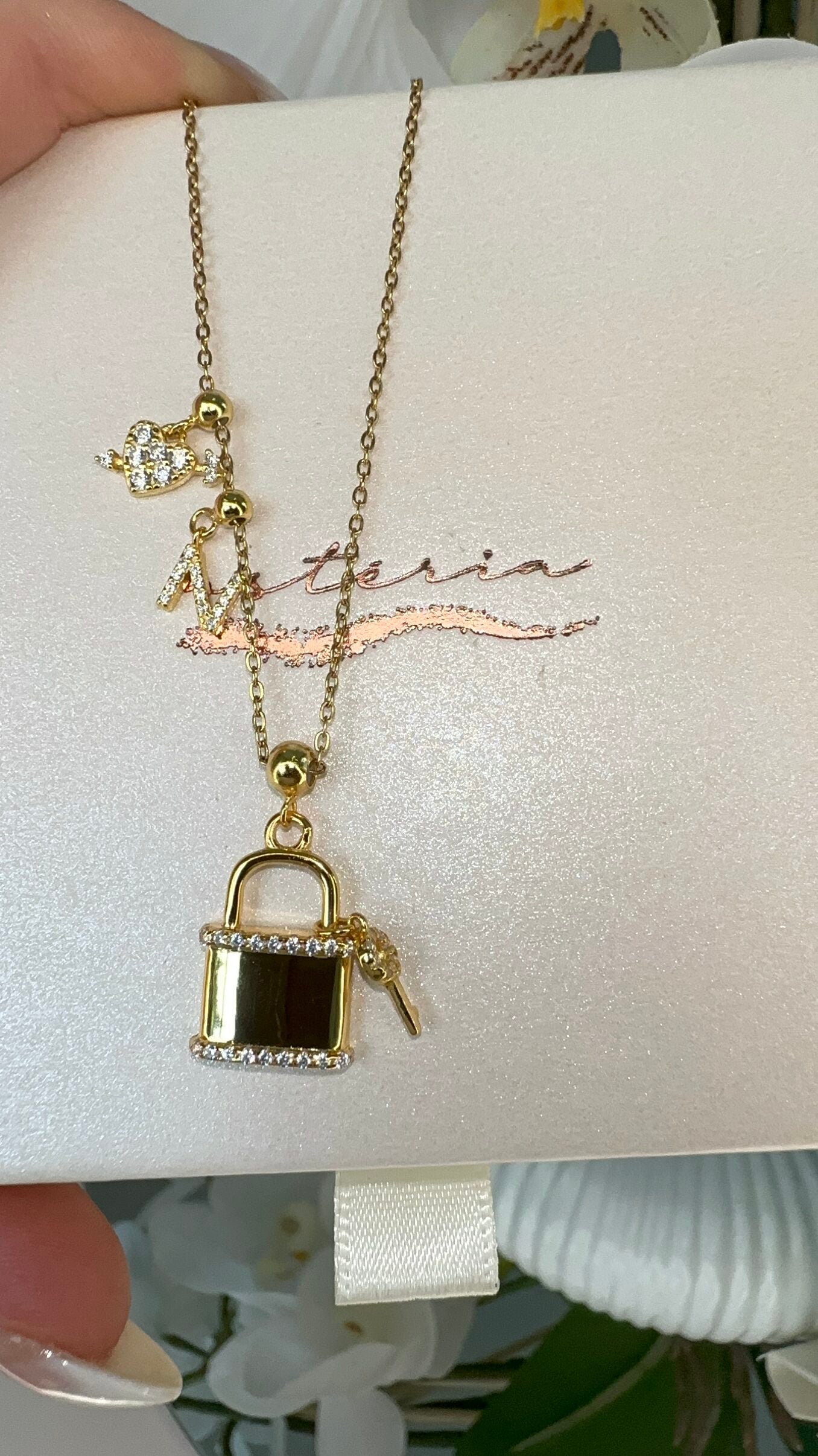 Valentines Locked In Love Charm Necklace/Bracelet/Anklet 925 Vermeil