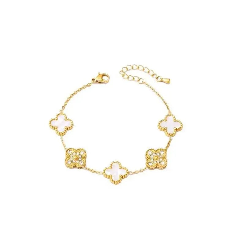 Gold & Pearl Reversible Dainty Clover Bracelet