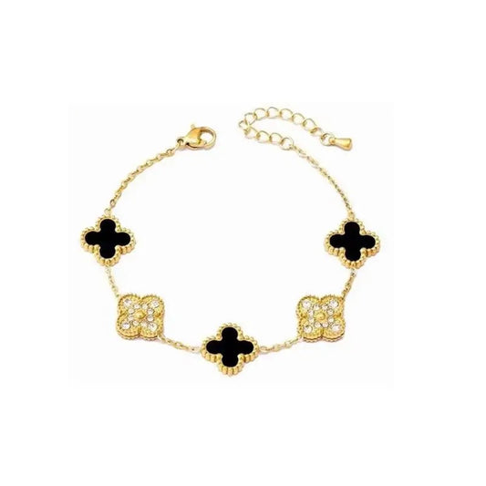 Black & Gold Reversible Dainty Clover Bracelet