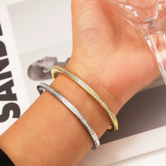 Oval Arc Tennis Bangle (Gold & Silver)