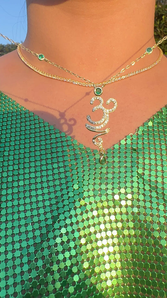 Gold & Green Pave Mystical Aum Necklace