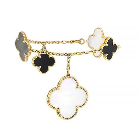 Gold & Multi Pearl & Agate Charm Drop Clover Bracelet