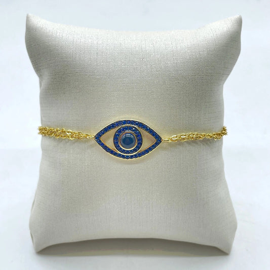 Ocean Eyes Blue & Gold Evil Eye Bracelet (925)
