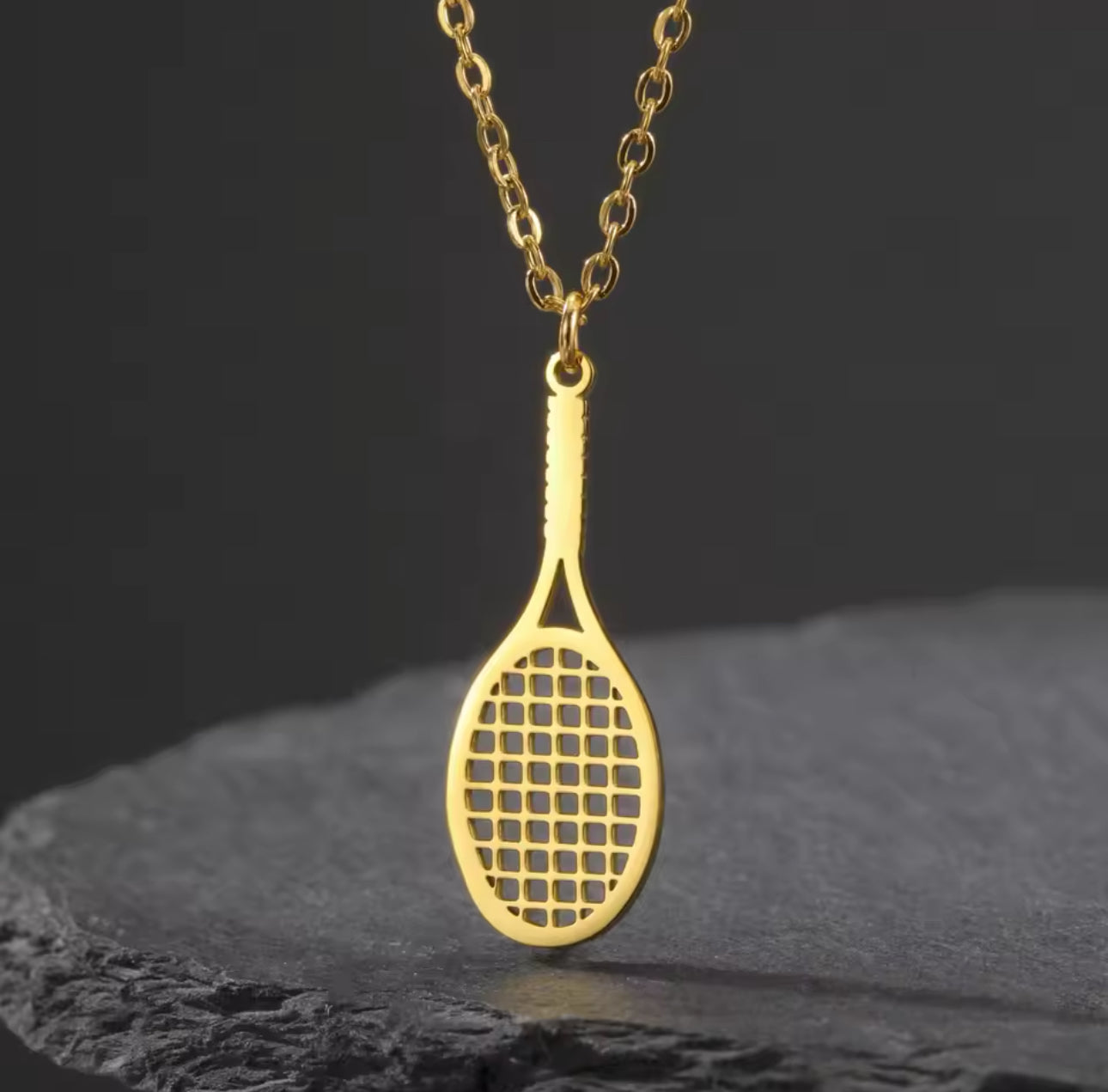 Gold Classic Tennis Racquet Necklace