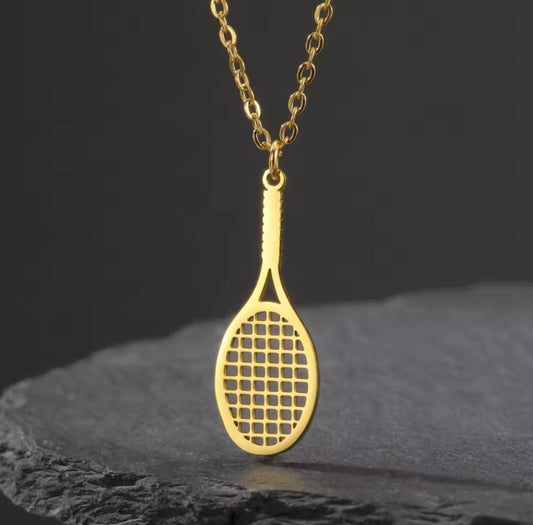 Gold Classic Tennis Racquet Necklace