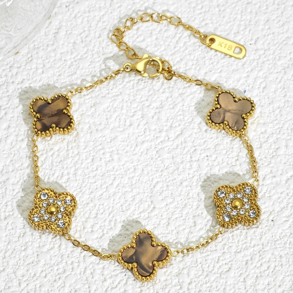 Pearlised Tigers Eye Reversible Clover Bracelet