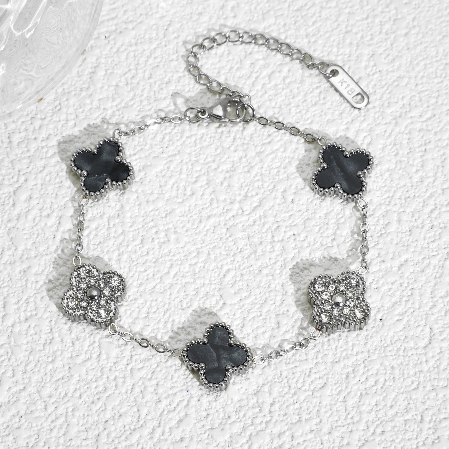 Grey Pearl & Silver Clover Reversible Bracelet
