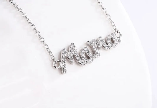 Silver Glitter Mama Necklace (925)