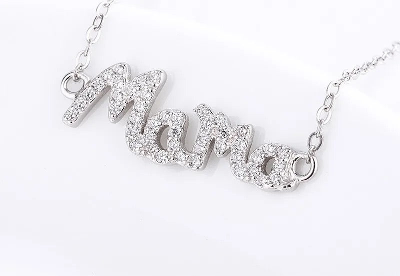 Silver Glitter Mama Necklace (925)
