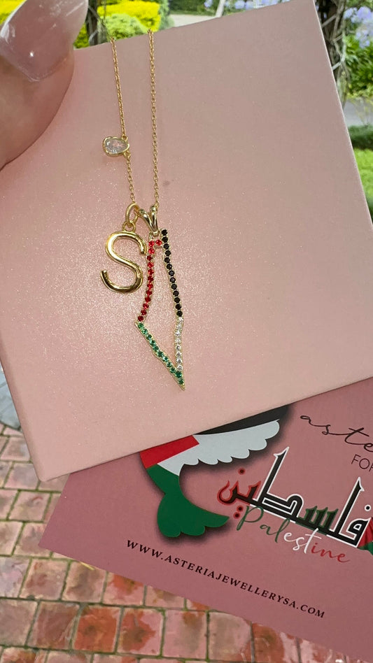Personalised Palestine Colour Map Initial Necklace (925)