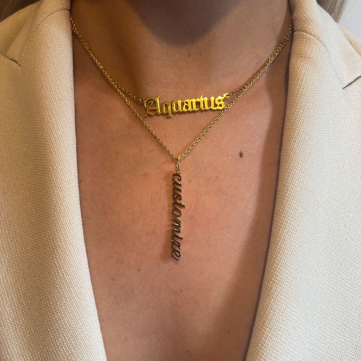 Gold Zodiac Nameplate Necklace