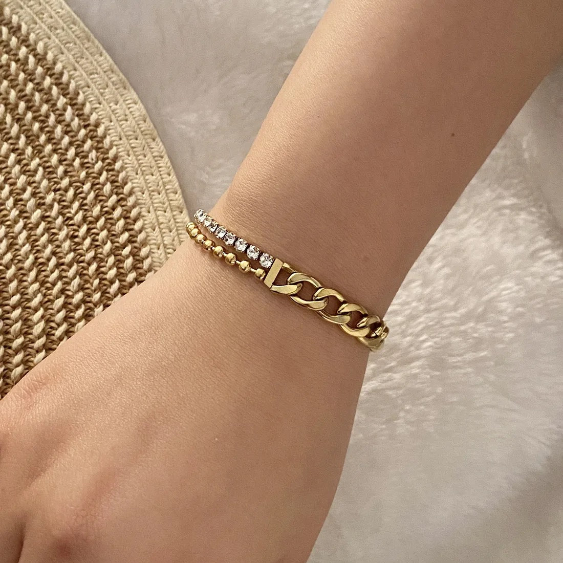 Gold Cuban Tennis Duo Bracelet