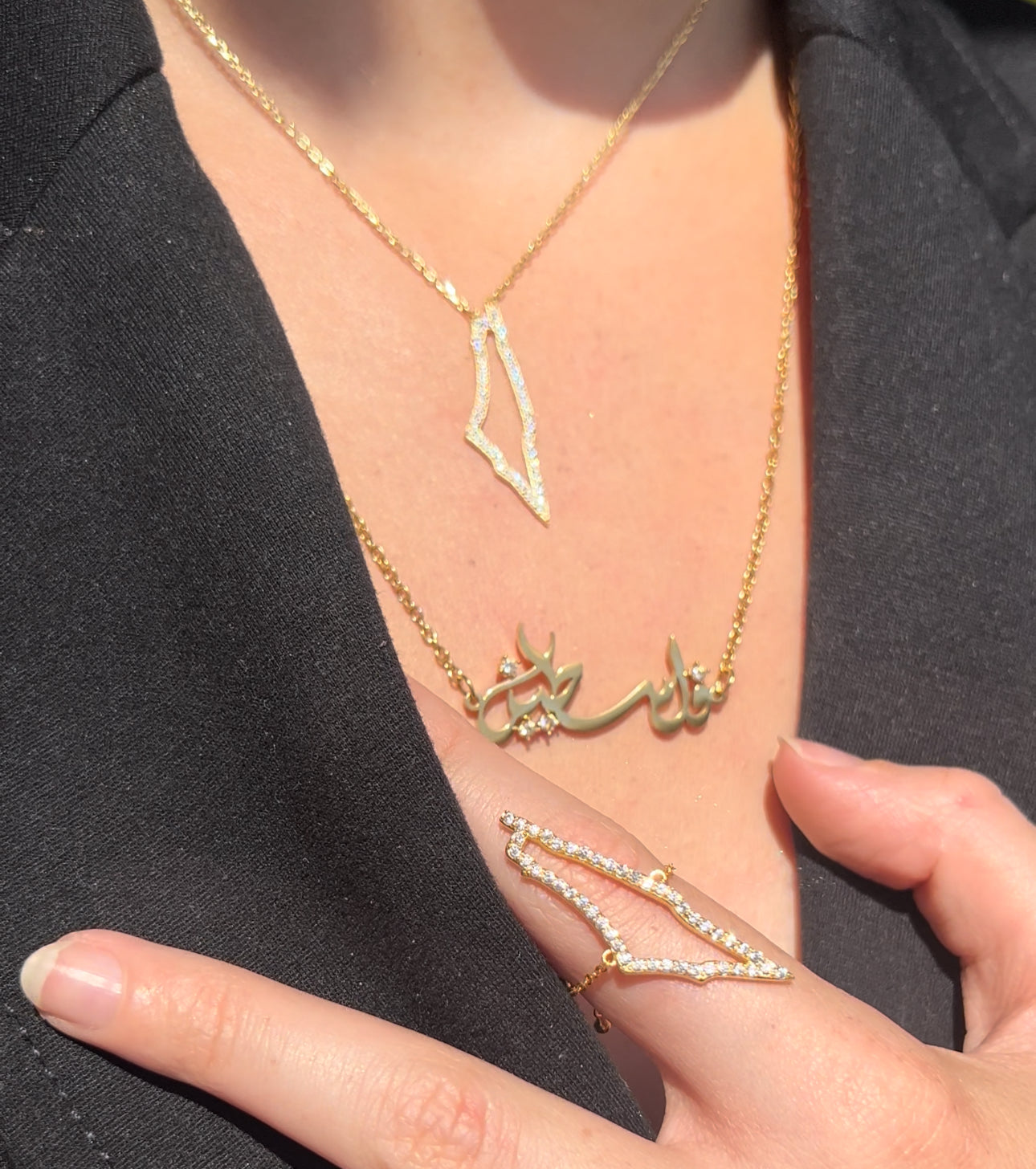 Gold Falasteen Arabic Necklace (Stainless Steel)