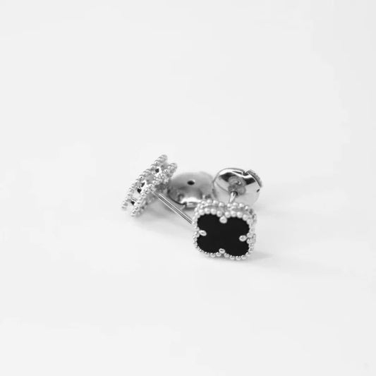 Black & Silver Dainty Clover Stud (925)