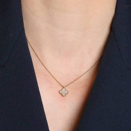 Rose Gold & Pearl Dainty Clover Pendant Necklace (925)
