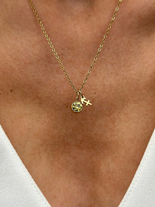 Gold Birthstone Zodiac Necklace