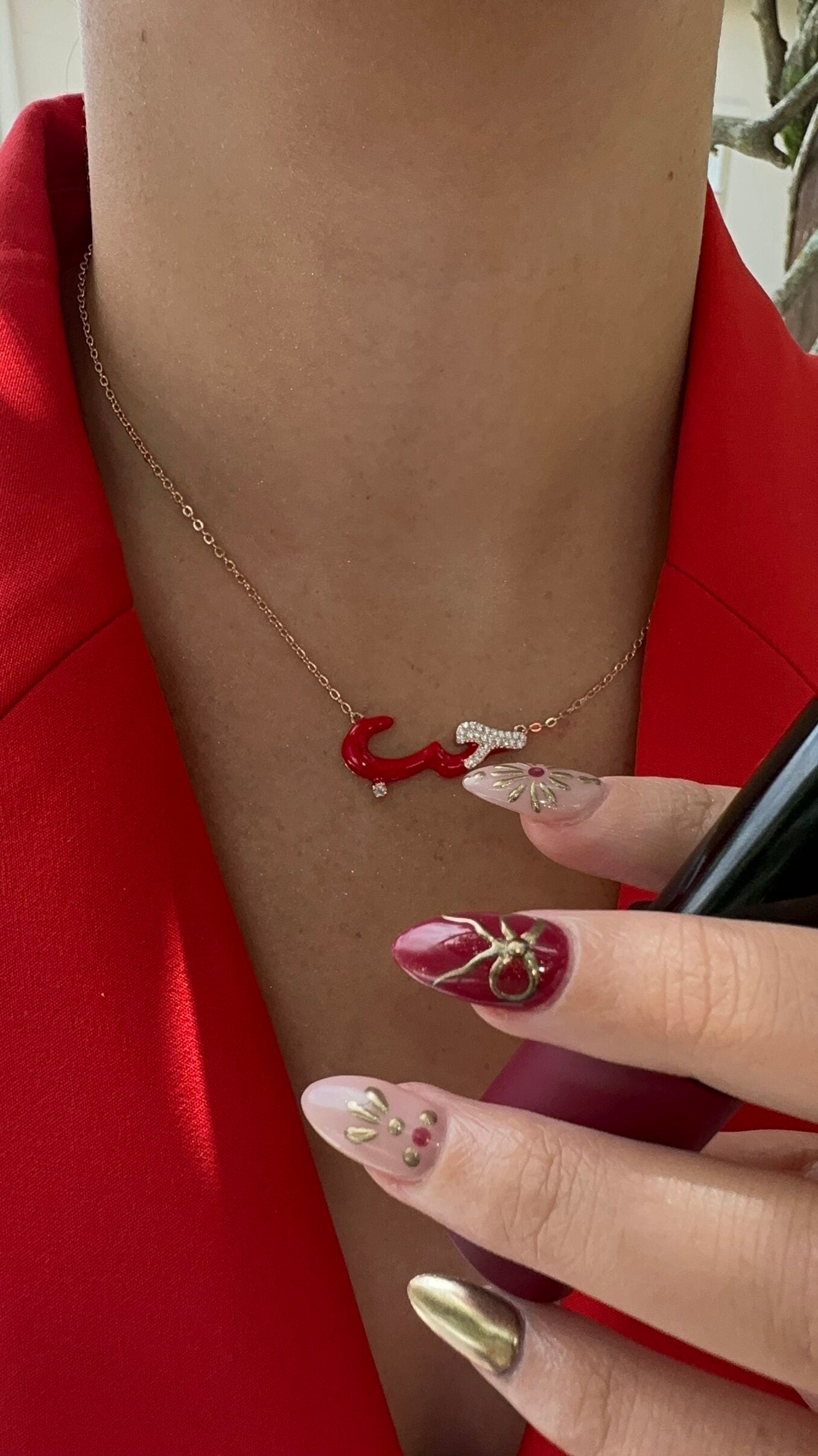 Valentines Red Habibi Necklace (Mix Metal, 18k Rose)