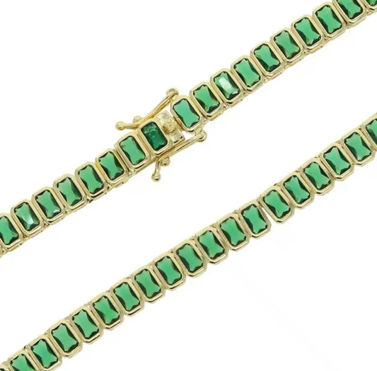 Green & Gold Emerald Bezel Tennis Set (Mix Metal)
