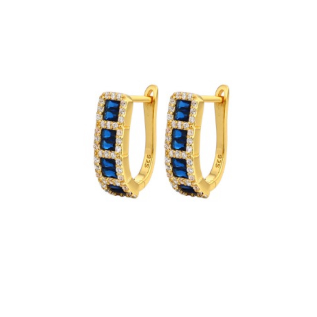 Gold & Sapphire Blue Celestial Baguette Earring (925, 18k Electroplating)