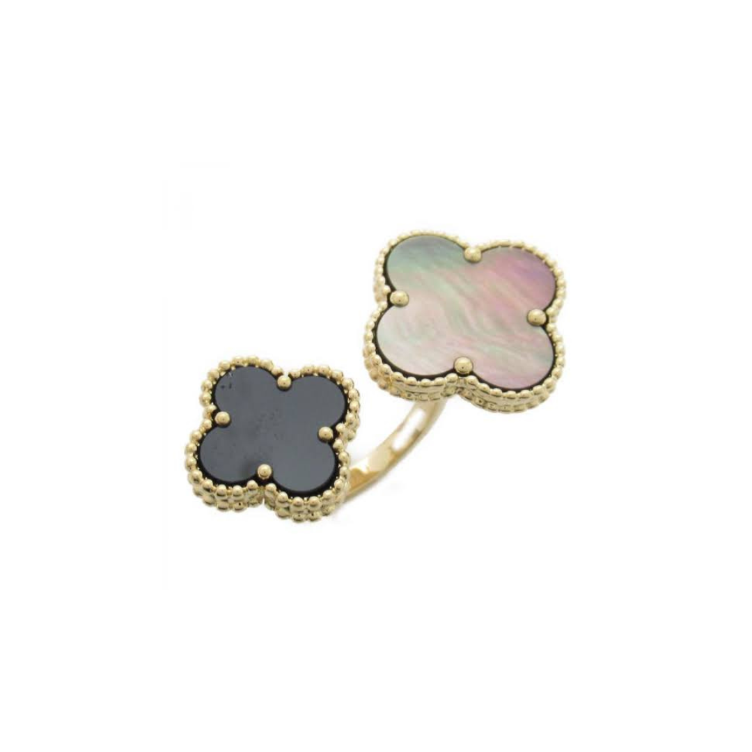 Gold & Multi Pearl & Agate Double Clover Ring (925, Vermeil)