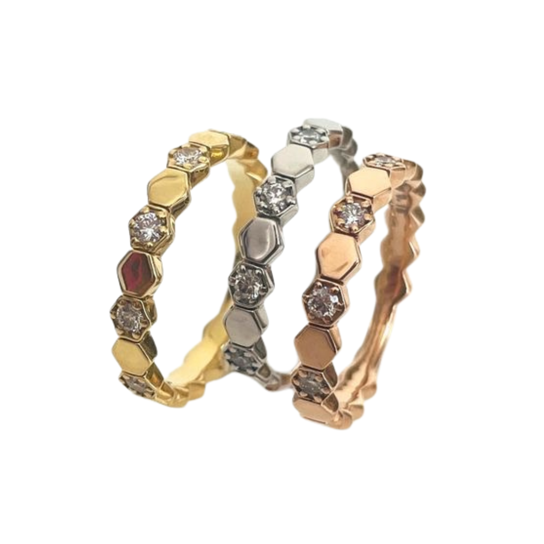 NSCD Triple Stack 3 Honeycomb Sparkle (925, Vermeil)