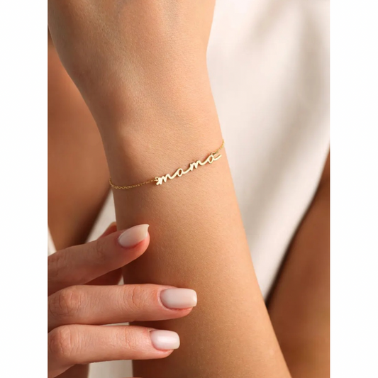 Gold Mama Script Bracelet
