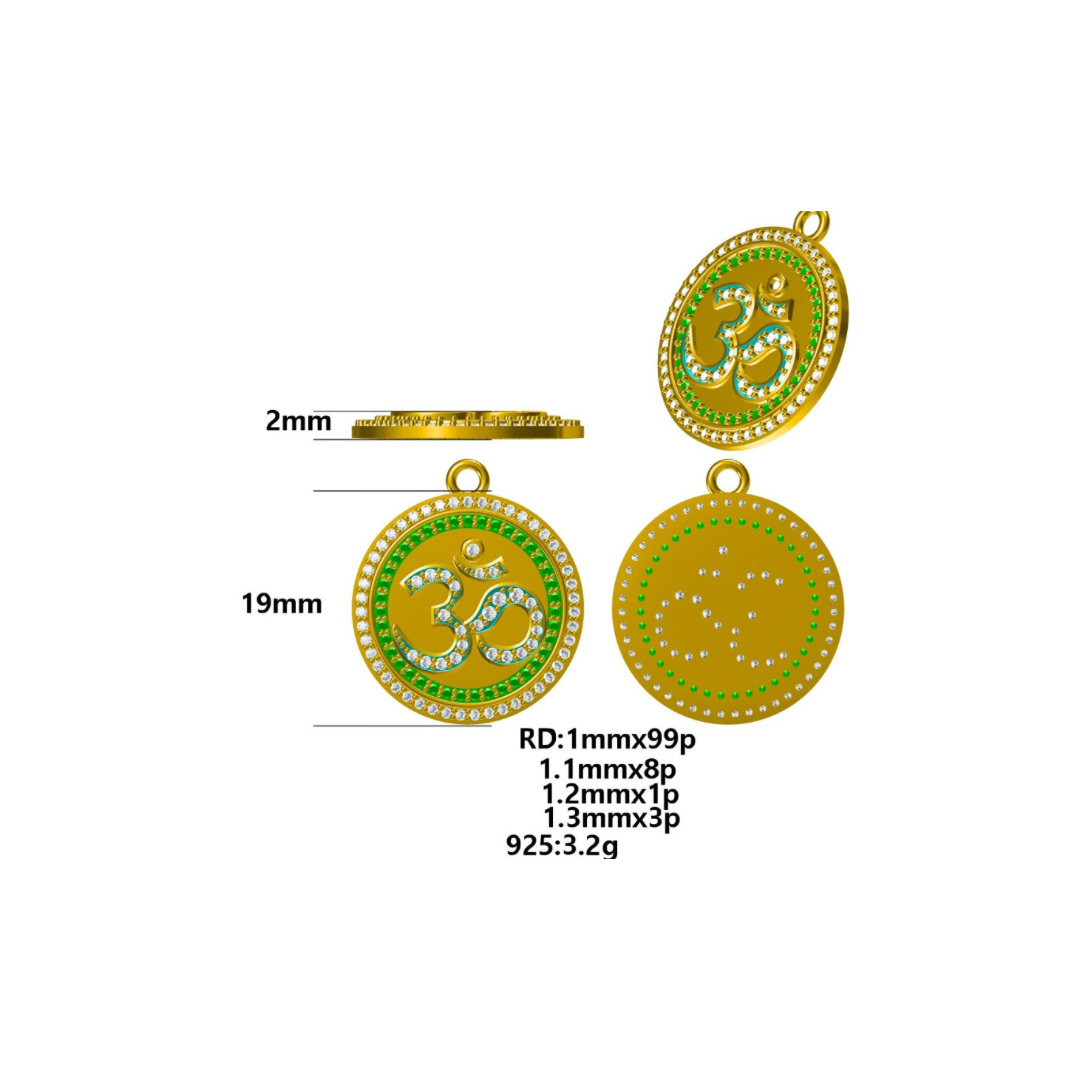 Elite Series Gold & Green Aum NSCD Circular Charm (925, 18k Vermeil)