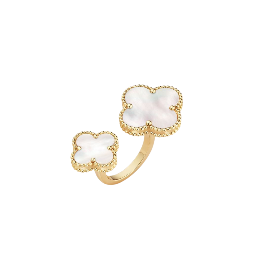Gold & Pearl Double Clover Ring (925, Vermeil)