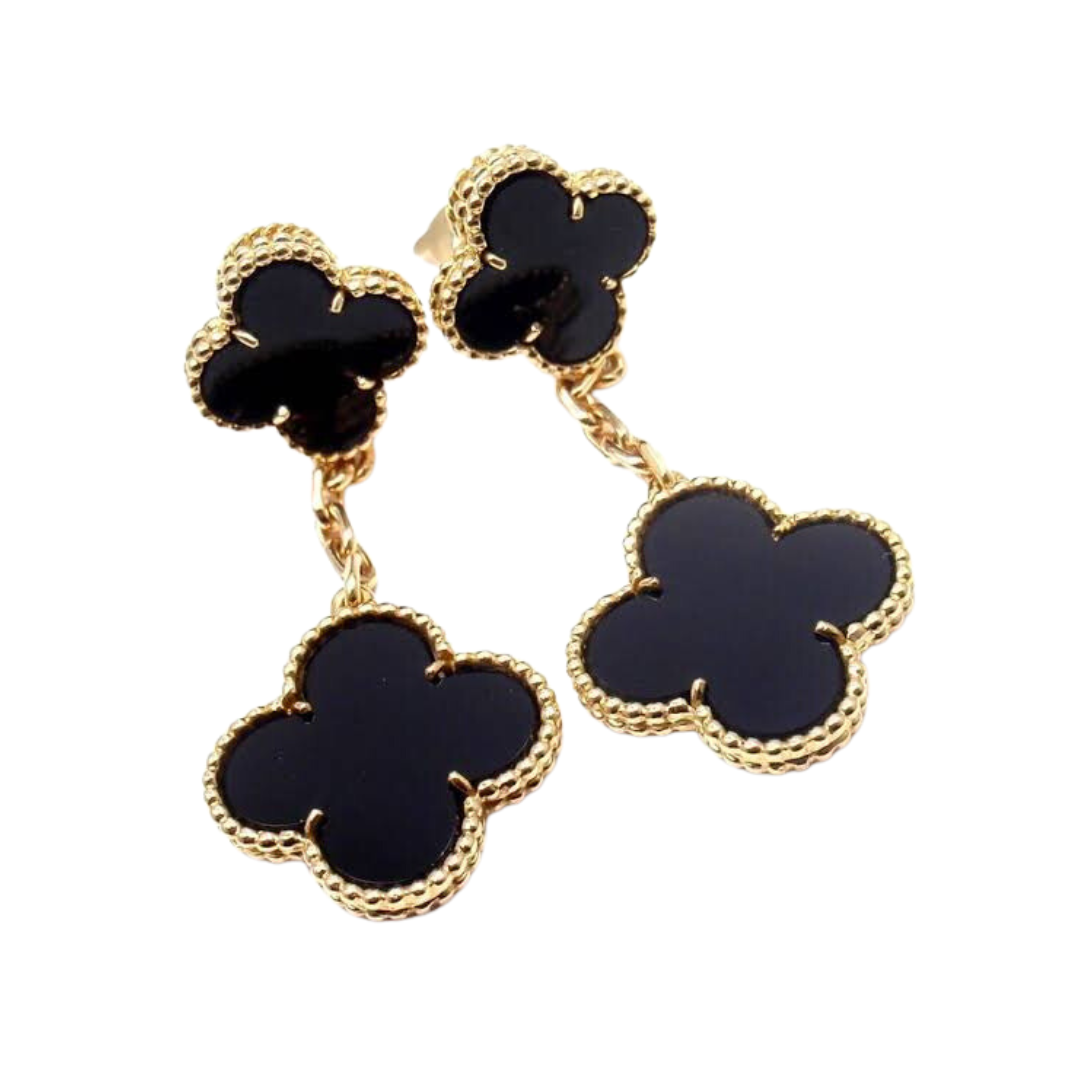 Black & Gold Agate Glam Drop Earring (925)