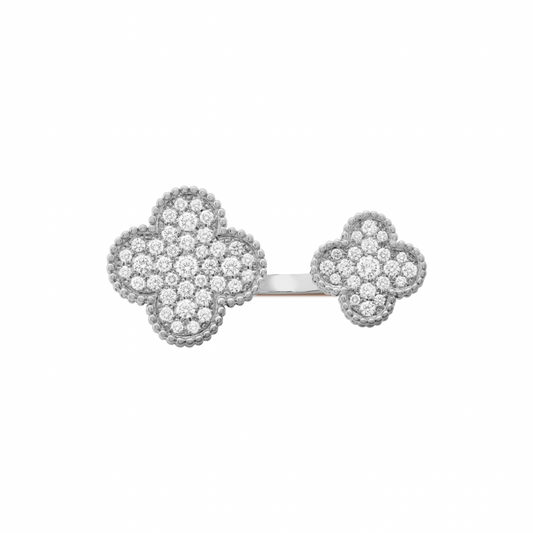 Full Silver Double Clover Vintage NSCD Ring (925, Vermeil)