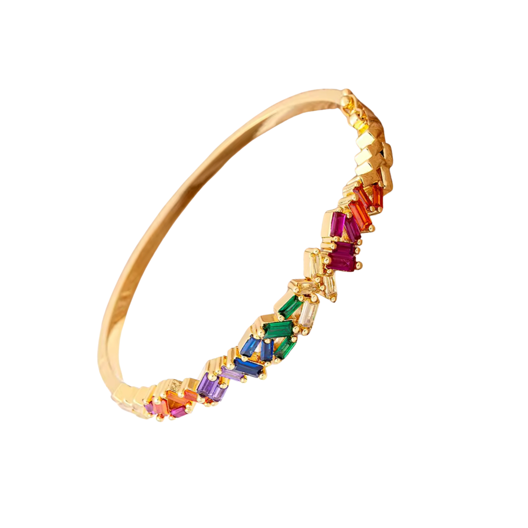 Gold Candy Chip Baguette Bangle (Mix Metal Gold Plating)