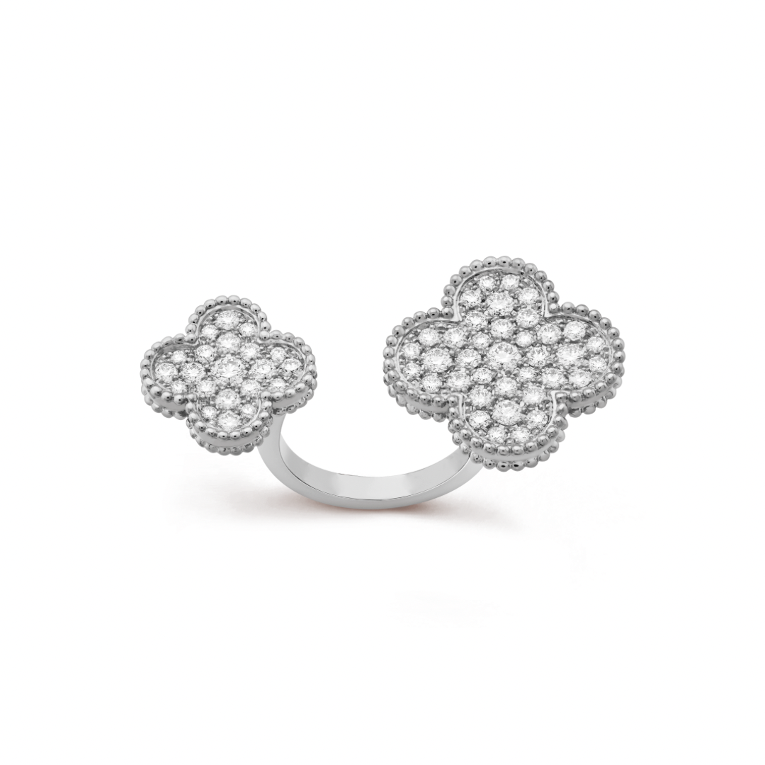 Full Silver Double Clover Vintage NSCD Ring (925, Vermeil)