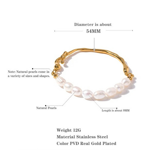 Narcisse Gold & Pearl Bracelet (S. Steel, Freshwater Pearl)