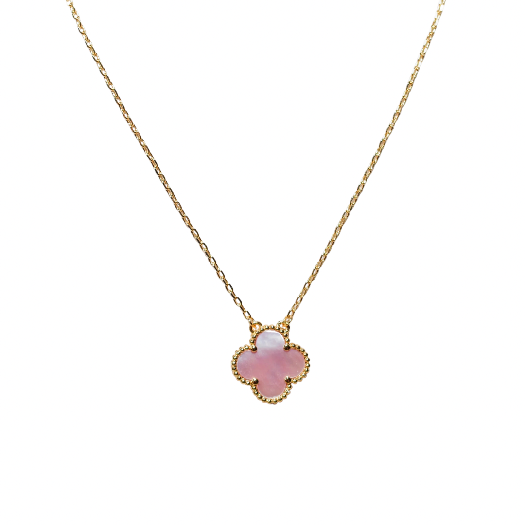 Gold & Pink Pearl Floating Clover Pendant Necklace (925, Vermeil)