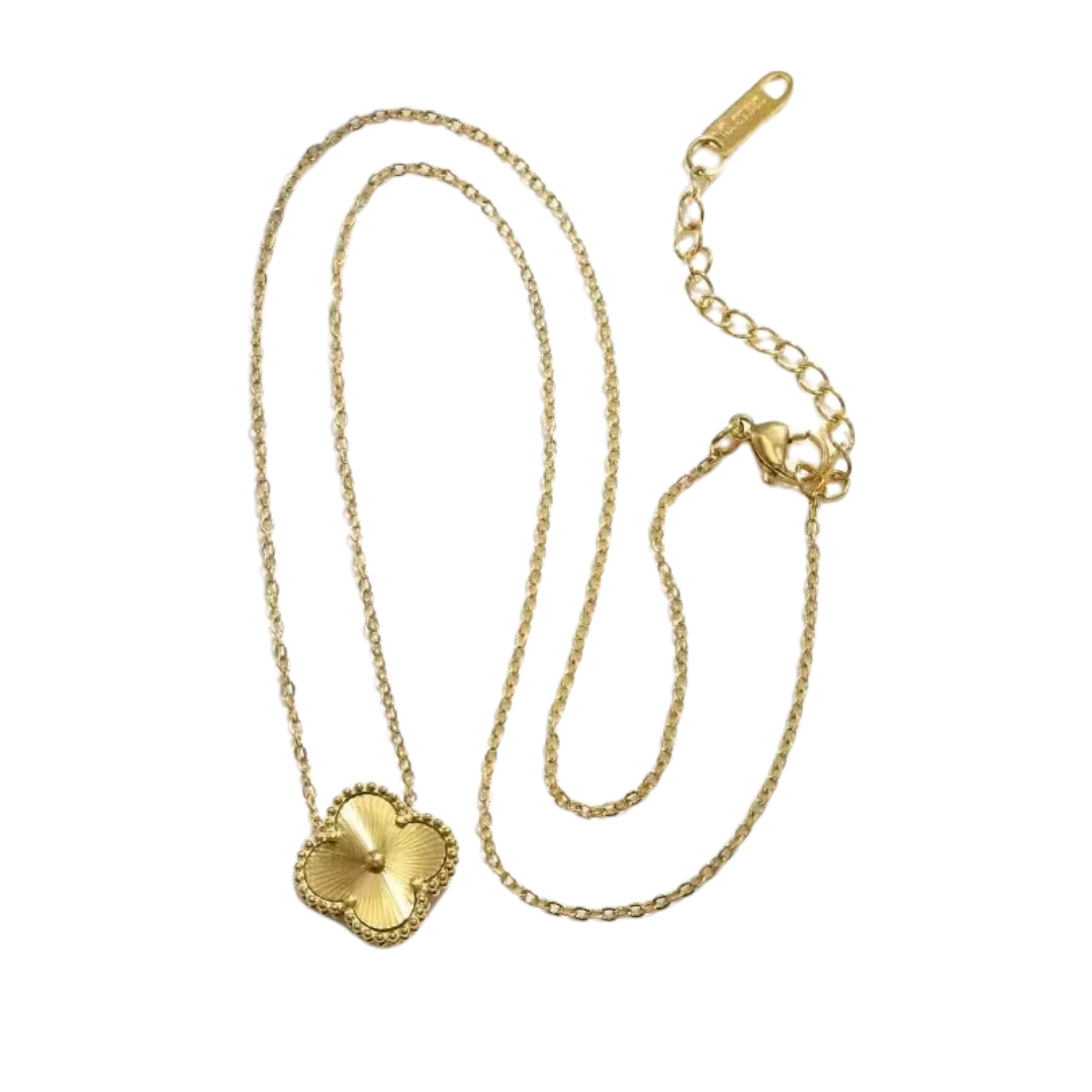 Antique Gold Floating Clover Pendant Necklace (Stainless Steel)