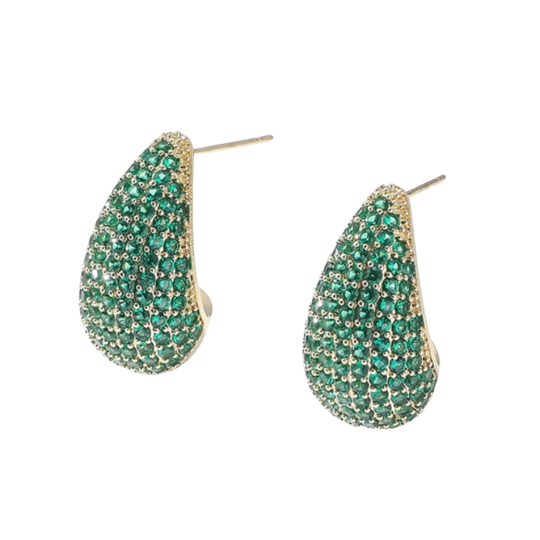 Emerald Green Waterdrop Pave Earring