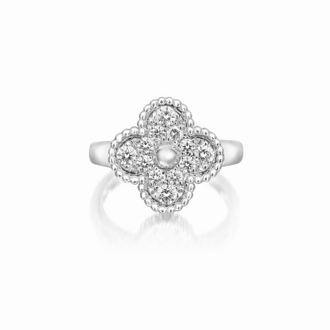 Full Silver Vintage Pave Clover Ring (925, Vermeil)